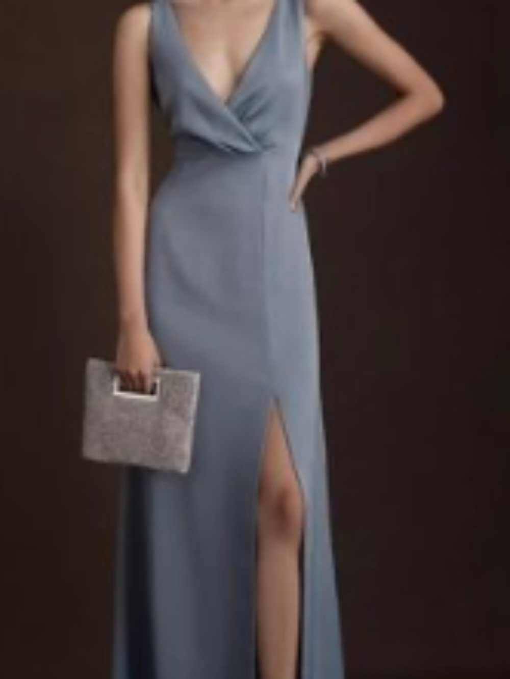 BHLDN Piper V-Neck Side-Slit Satin Gown